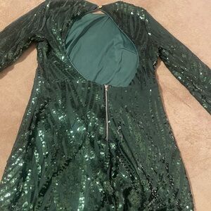 Green Sequin Long Sleeve Dress